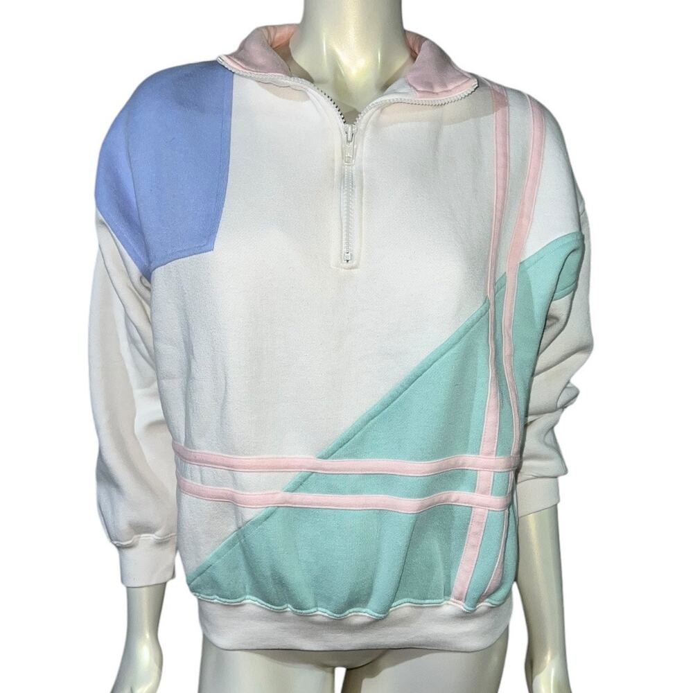 Vintage 90s Boundary Waters Pastel Color Block Quarter Zip Pullover Sweatshirt M